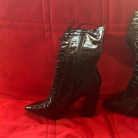 Nasty Gal Shoes Nasty Gal Black Faux Crocodile Lace Up Boots